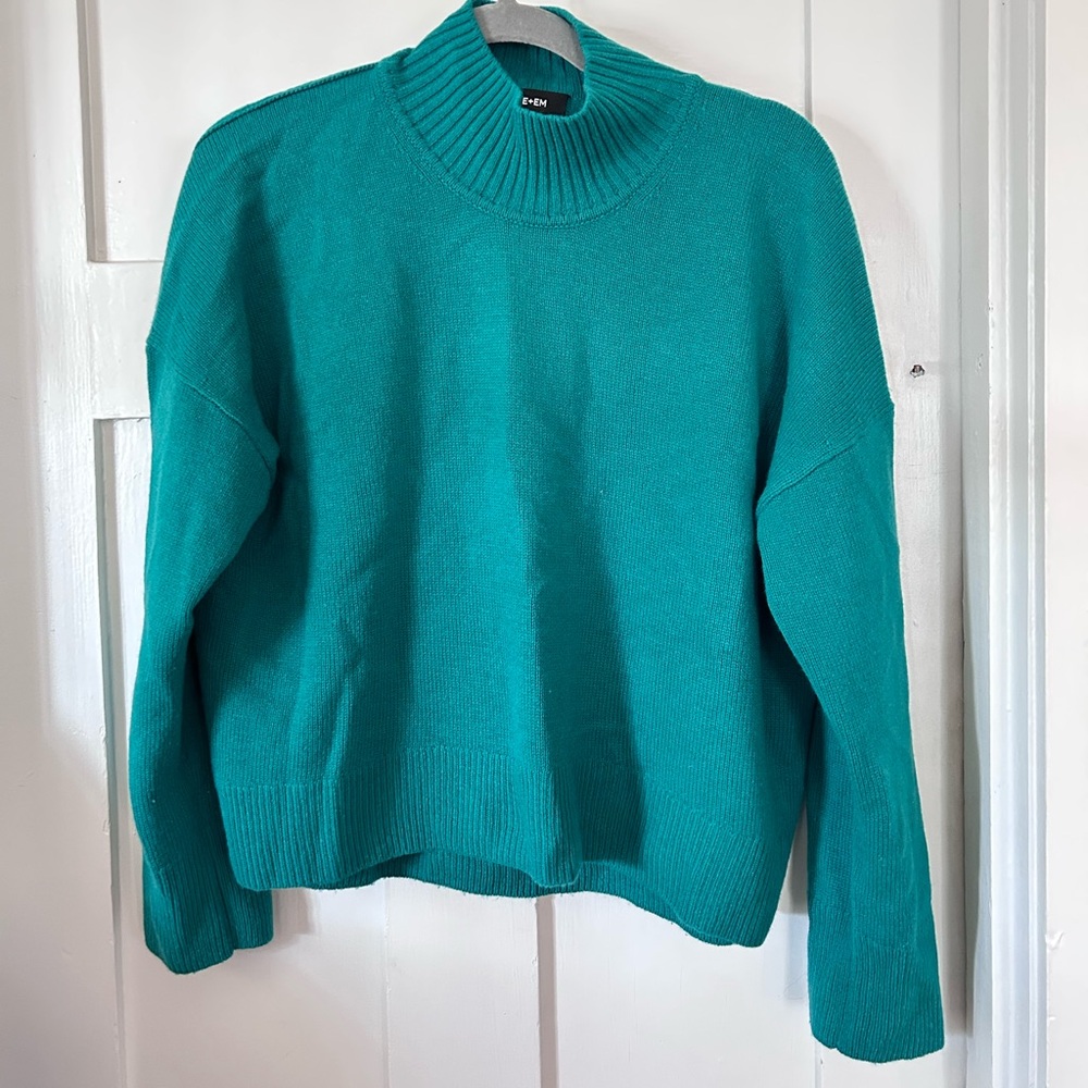 ME+EM green mock neck cashmere sweater